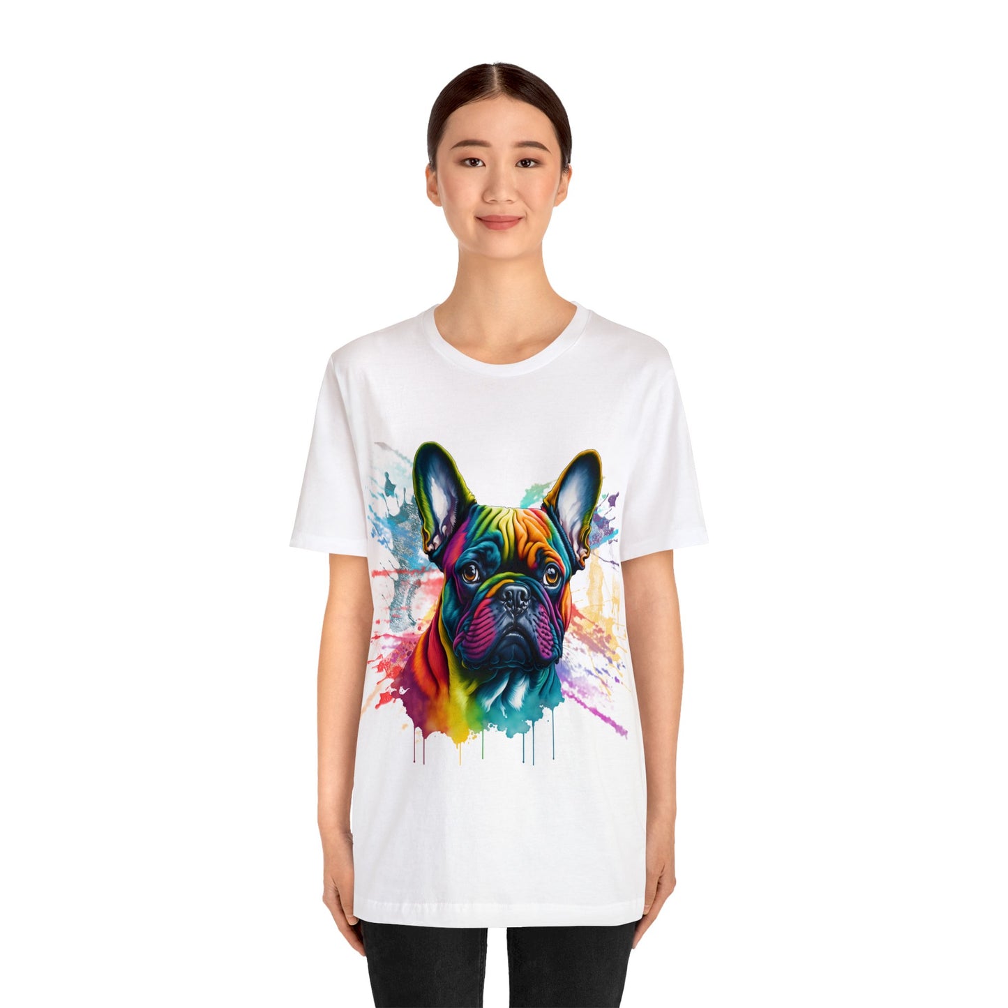 French Bulldog Watercolor Art Unisex Jersey Tee - Vibrant Short Sleeve Frenchie Lover T-Shirt